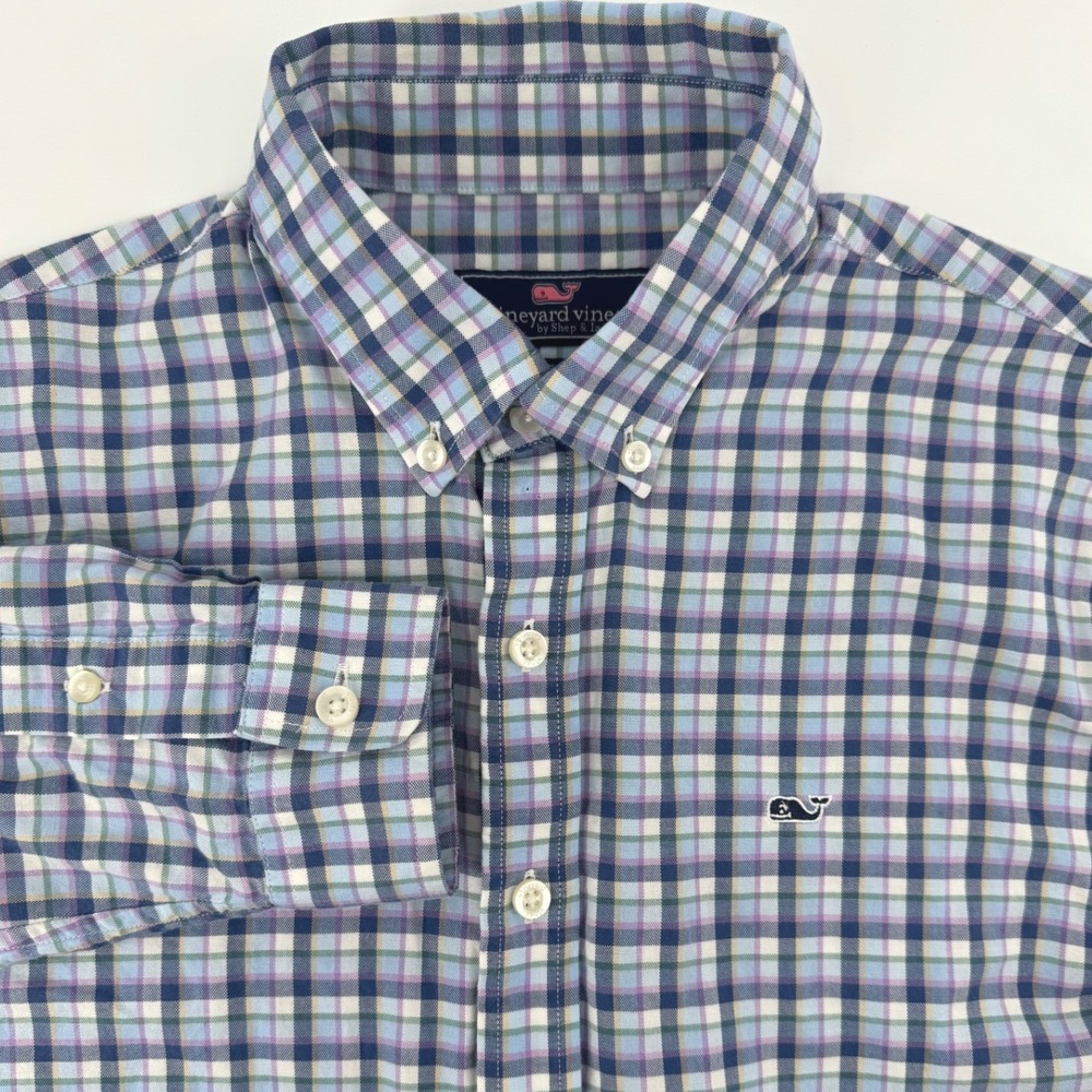 Vineyard Vines Kids Gingham‎ Plaid Button Down Shirt Long Sleeve Blue Purple M